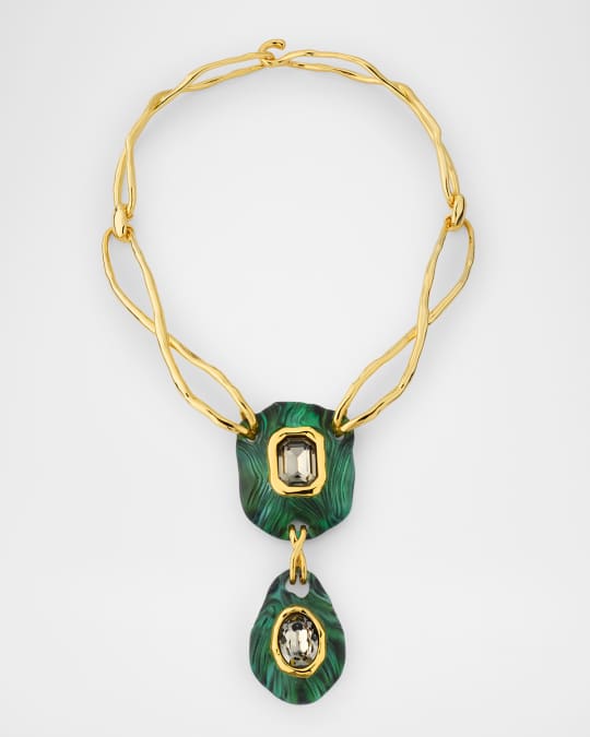 Madera Hand-Painted Lucite and Crystal Brass Drop Necklace