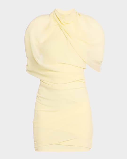 Jacquemus Chestnut Backless Cape Mini Dress | Neiman Marcus