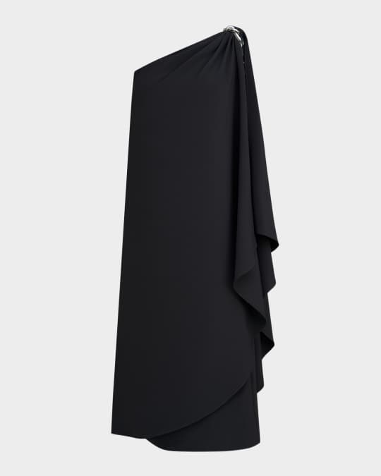 Aries Draped One-Shoulder Crepe Midi Dress