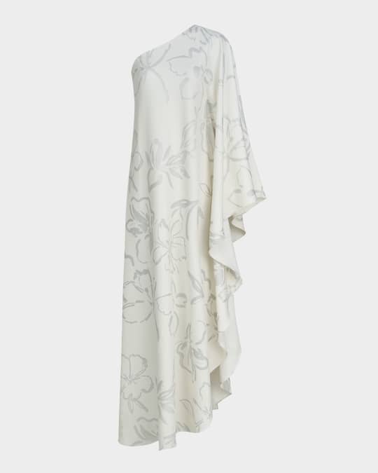 Nevean One-Shoulder Foil Crepe Caftan