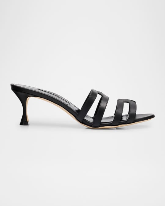 ■Manolo Blahnik■Ahwak レザーミュール 5cm Manolo Blahnik Ahwak Caged Leather Mule Sandals | Neiman Marcus