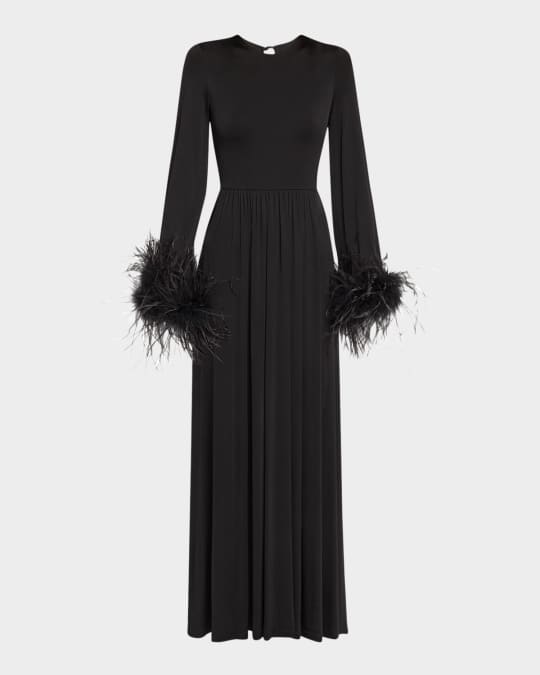 Orla Ruched Feather-Trim Gown