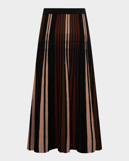 Tribeca Pleated Striped Midi Skirt
