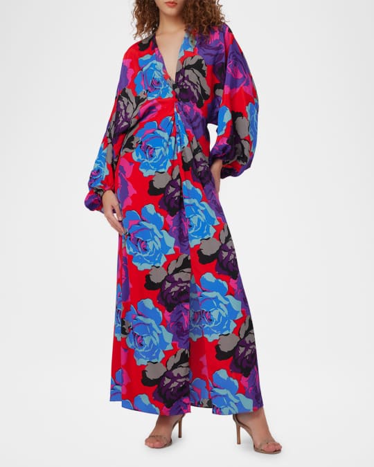 【DIANE von FURSTENBERG】カソンプリントマキシドレス Diane von Furstenberg Kason Floral-Print Blouson-Sleeve Maxi