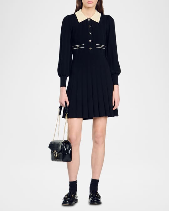 Sandro Lison Short Fit-Flare Pleated Dress | Neiman Marcus