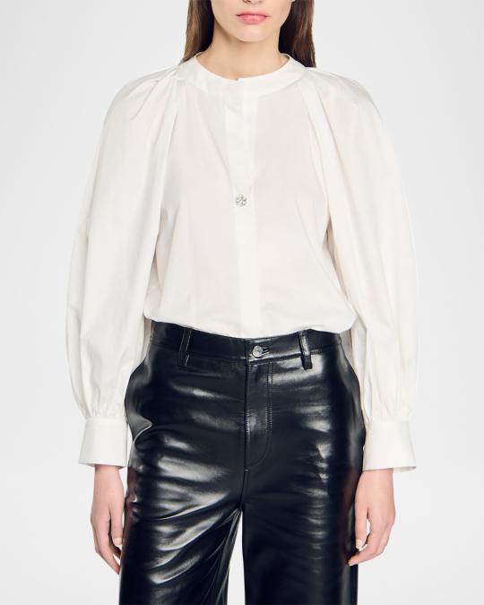 Sandro Sofiana Pleated Balloon-Sleeve Blouse | Neiman Marcus
