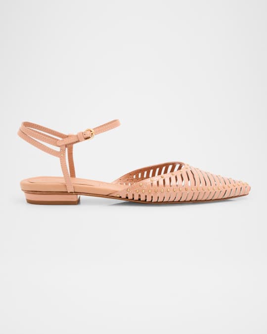 Violette Caged Leather Ankle-Strap Ballerina Flats