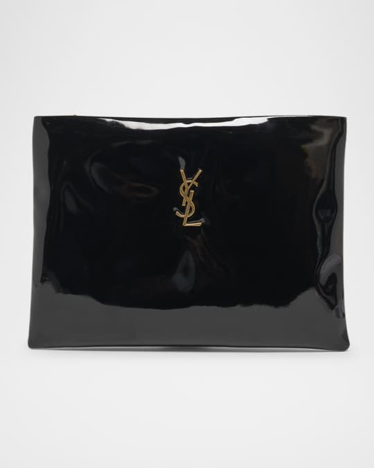 Saint Laurent YSL Large Zip Pouch Clutch Bag in Puffy Patent