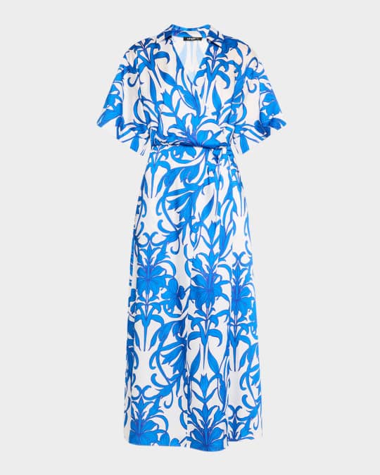 Floral-Print Surplice Midi Dress