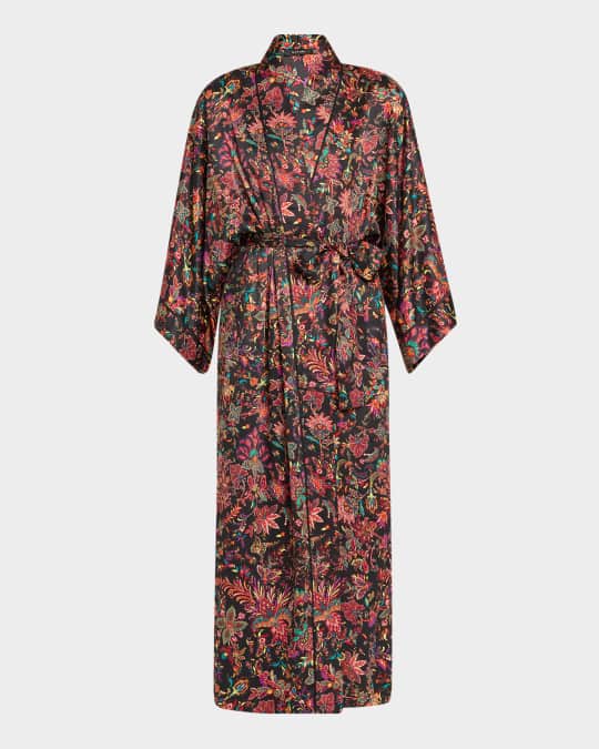 Granada Long Floral-Print Charmeuse Robe