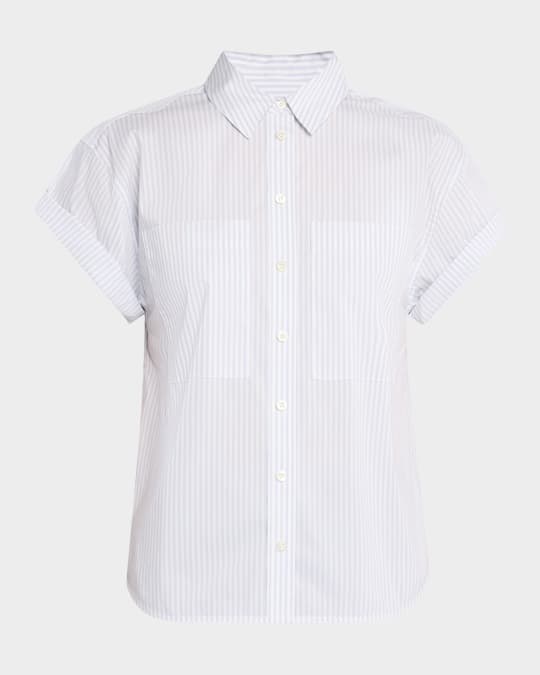 【MODERNIF】Attem stripe short sleeve shirt FRAME Stripe Short-Sleeve Button-Front Shirt | Neiman Marcus