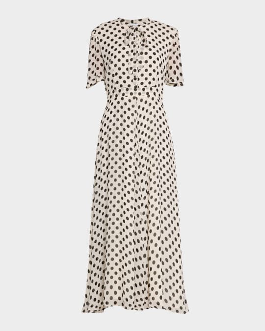 Marella Lorenza Tie-Neck Polka Dot Maxi Shirtdress | Neiman Marcus