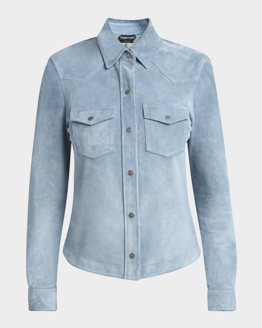 TOM FORD Button Down Suede Top | Neiman Marcus