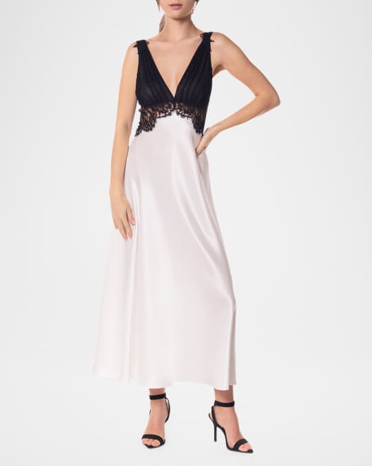 Diva Lace-Trim Silk Charmeuse Nightgown