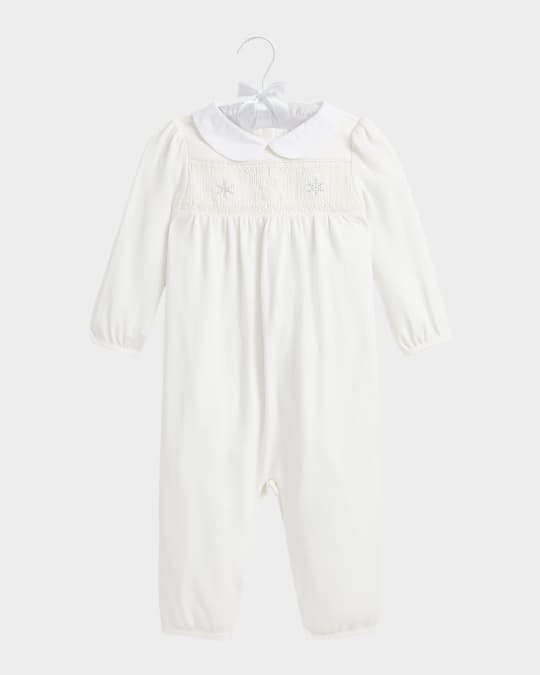 Girl's Smocked Snowflake Embroidered Coverall, Size 3M-12M