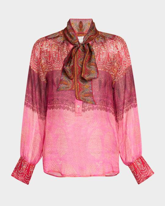 Pierre-Louis Mascia Tie-Neck Silk Blouse | Neiman Marcus
