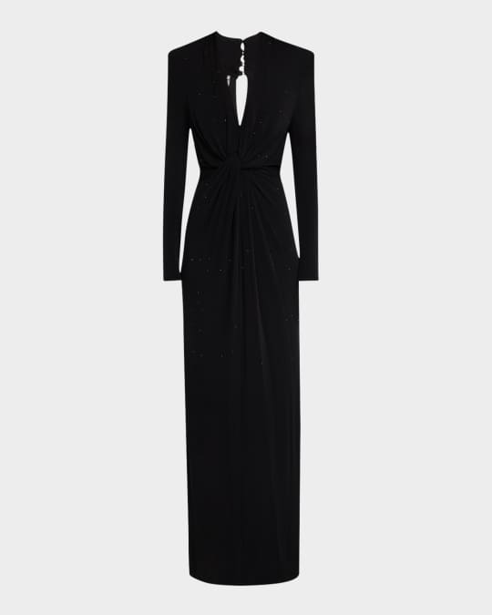 Twist-Front Rhinestone Gown