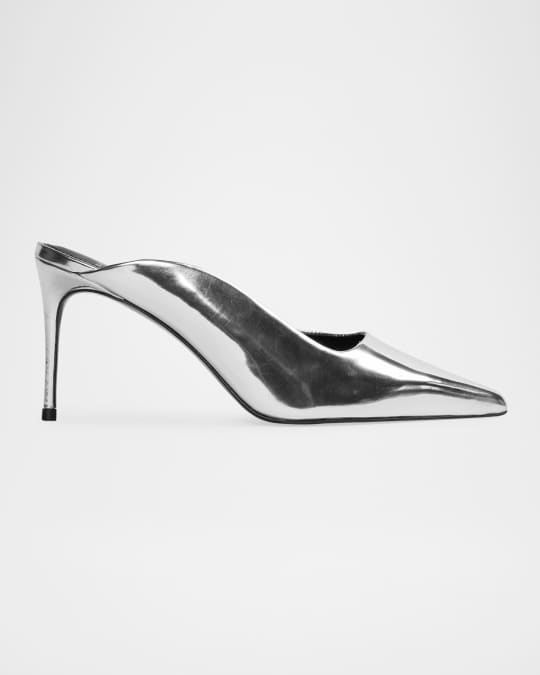 Asymmetrical Leather Stiletto Mule Pumps