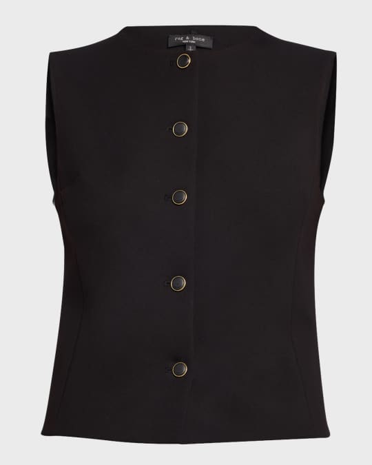 【美品】Ameri UND MANY MOTIF BUTTON VEST Wemaliyzd Mens Collar Waistcoat Notch Lapel Sleeveless
