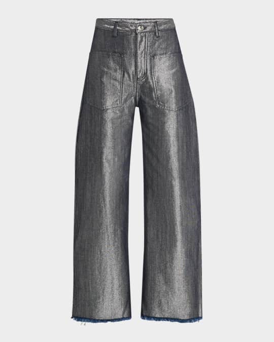 Metallic Boyfriend Jogger Jeans, Gold
