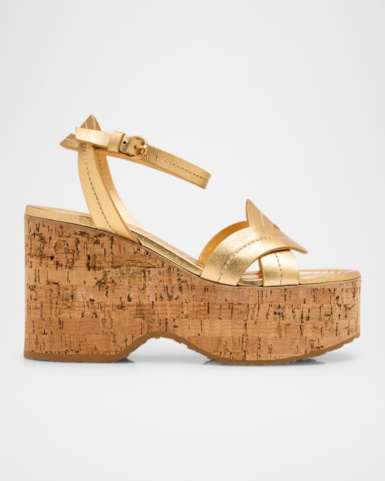 Gianvito Rossi Metallic Woven Wedge Platform Sandals