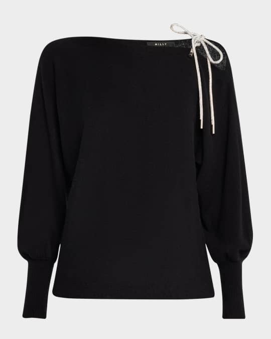 Ida One-Shoulder Crystal Tie Sweater