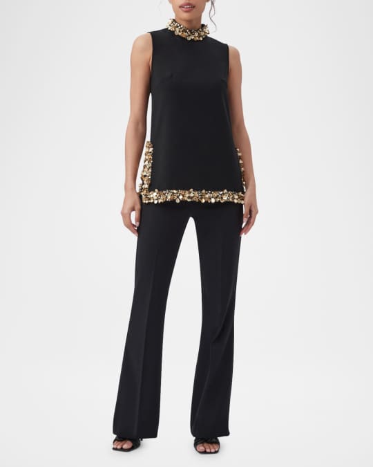 Wonderous 2 Bead & Sequin Mock-Neck Top