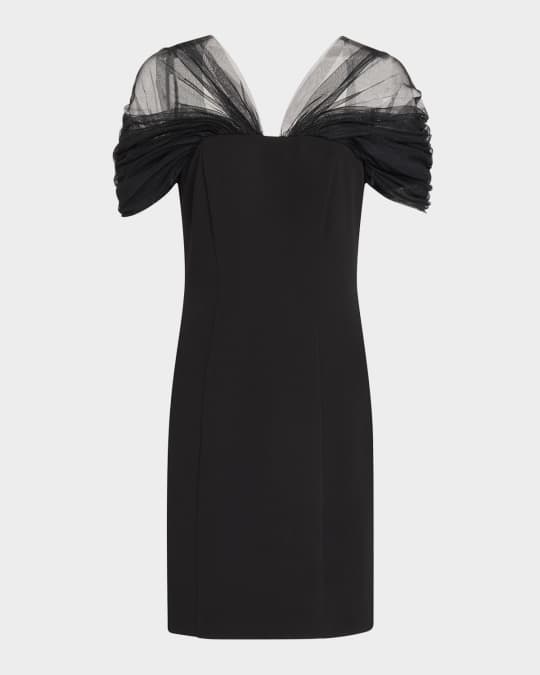 little black dress prom dresses Shiny Black Off Shoulder Tea Length Party Dress Prom Dress, Black Home   Cutedressy