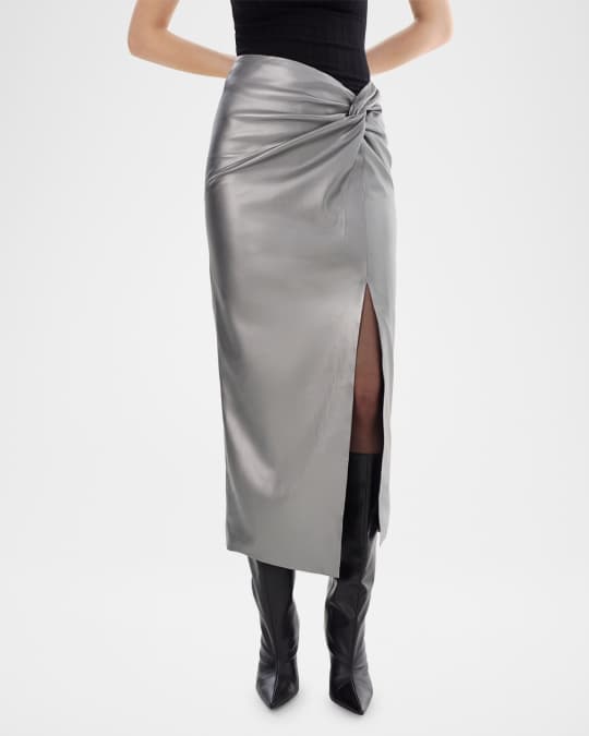 Eileen Asymmetric Faux Leather Maxi Skirt 
