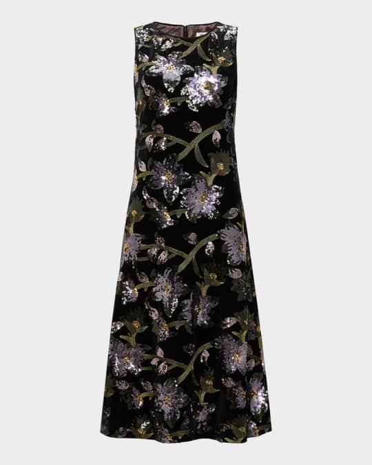Diane von Furstenberg Coral Sleeveless Sequin Floral Midi