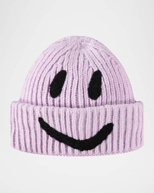 Girl's Kim Ribbed Smiley Face Beanie