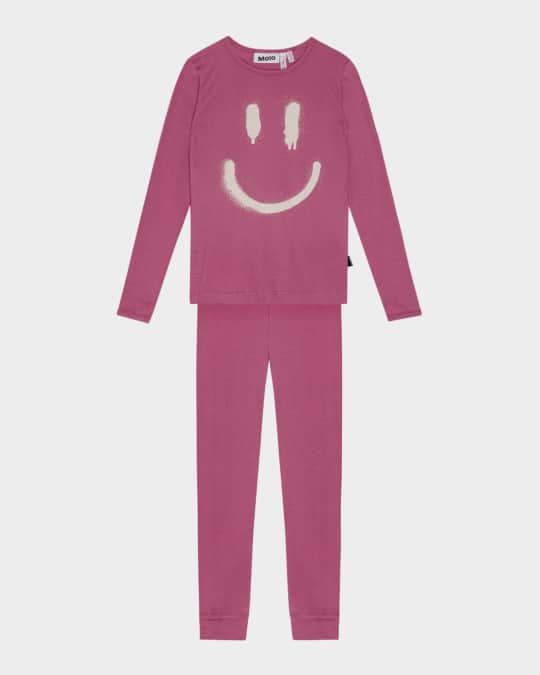 Girl's Lue Happy Face-Print 2-Piece Set, Size 4-7