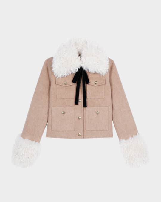 The Kooples Faux-Fur Trimmed Jacket Neiman Marcus