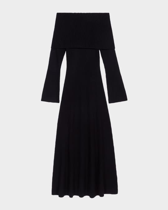 Maje Repos Off-Shoulder Ribbed Maxi Dress | Neiman Marcus