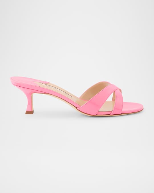 Patent Leather Crisscross Slide Sandals