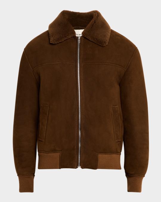 FRAME Men's Suede Shearling Bomber Jacket | Neiman Marcus