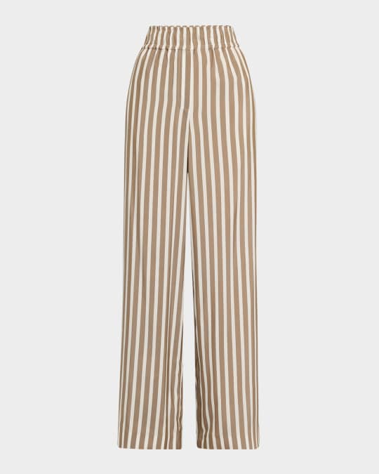 パンツ BRUNELLO CUCINELLI FW25 Silk blend pants (MA029P1673 C101) Brunello Cucinelli Striped Silk Wide-Leg Pull-On Pants
