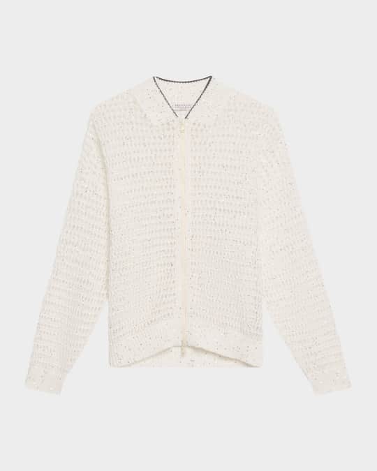 Brunello Cucinelli Linen Paillettes Openwork Net Stitched
