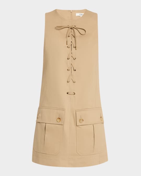Lace-Up Sleeveless Mini Utility Dress