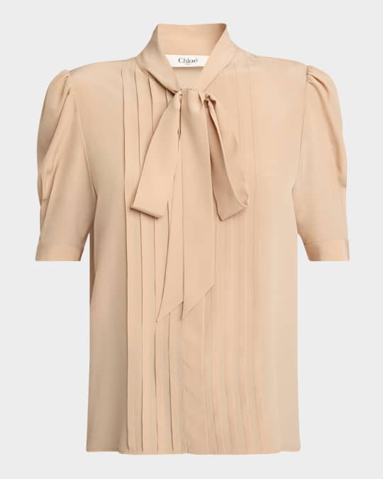 CHLOÉ Tie-detailed gathered silk-blend jacquard blouse | NET