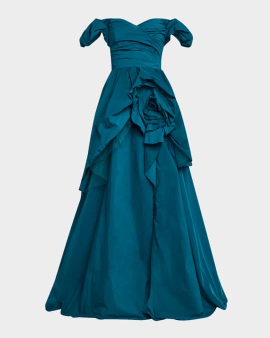 Marchesa Notte Off-Shoulder Ruffle Taffeta Gown Neiman Marcus
