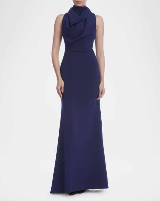 Sleeveless Draped High-Neck Gown