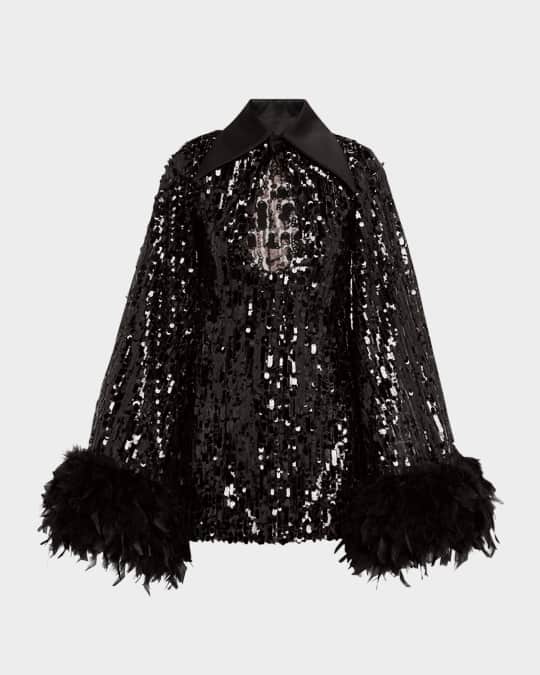 Farah Cutout Feather-Trim Sequin Mini Dress