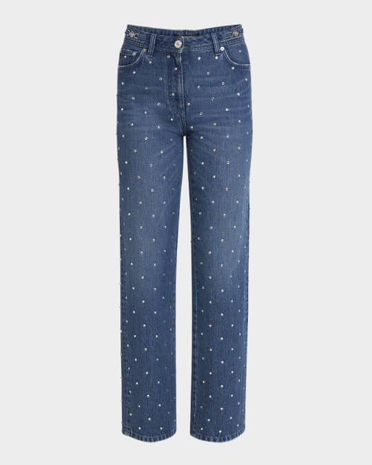 Crystal Denim Straight-Leg Pants
