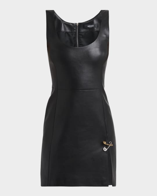 chinese dress ladies 1990s Gianni Versace Black Jersey One Shoulder Mini Cocktail Dress with Leather Detail