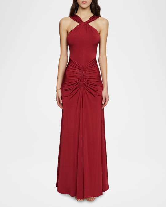 Formal Evening Gown With Slit AMUR Women's Lorelie Halter Gown  Solid  Color With Slit, Sustainable Fashion Robe Soleil
