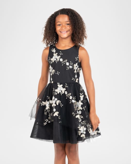 Girl's Lily Floral Embroidered Peplum Dress, Size 7-16
