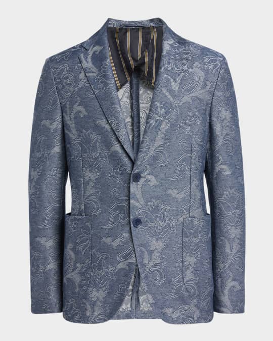 ボトムスその他 Etro Single-Breasted Blue Jacquard Jacket With Medallion Etro Men's Patterned Sport Coat | Neiman Marcus