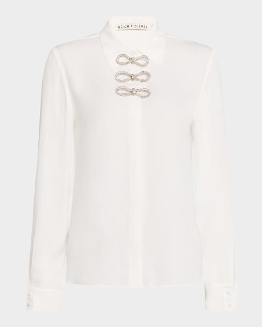 Willa Placket Top with Embellished Bow Details