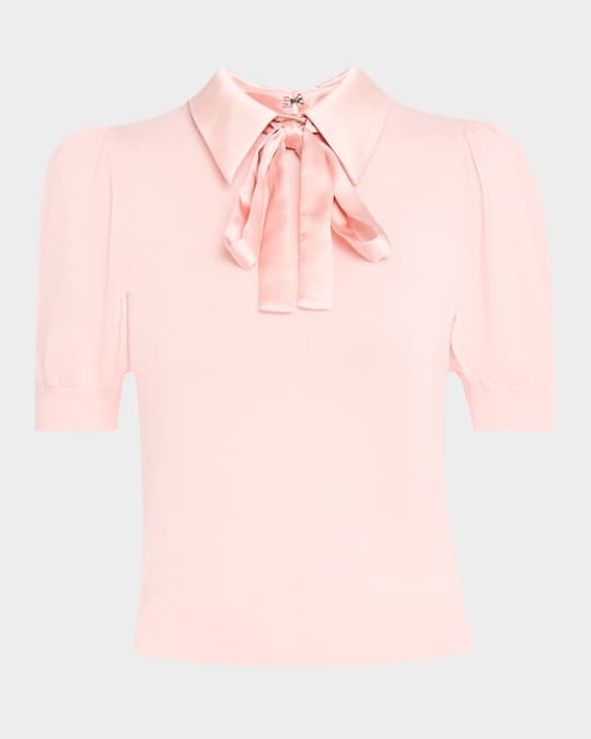 Chase Puff-Sleeve Sweater with Detachable Woven Collar